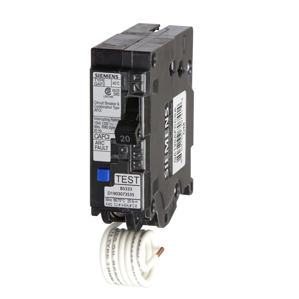 SIEMENS CANADA QA120AFCCSA 20Amp 1-Pole 10kA Type QAF2 AFCI Plug-In Circuit Breaker