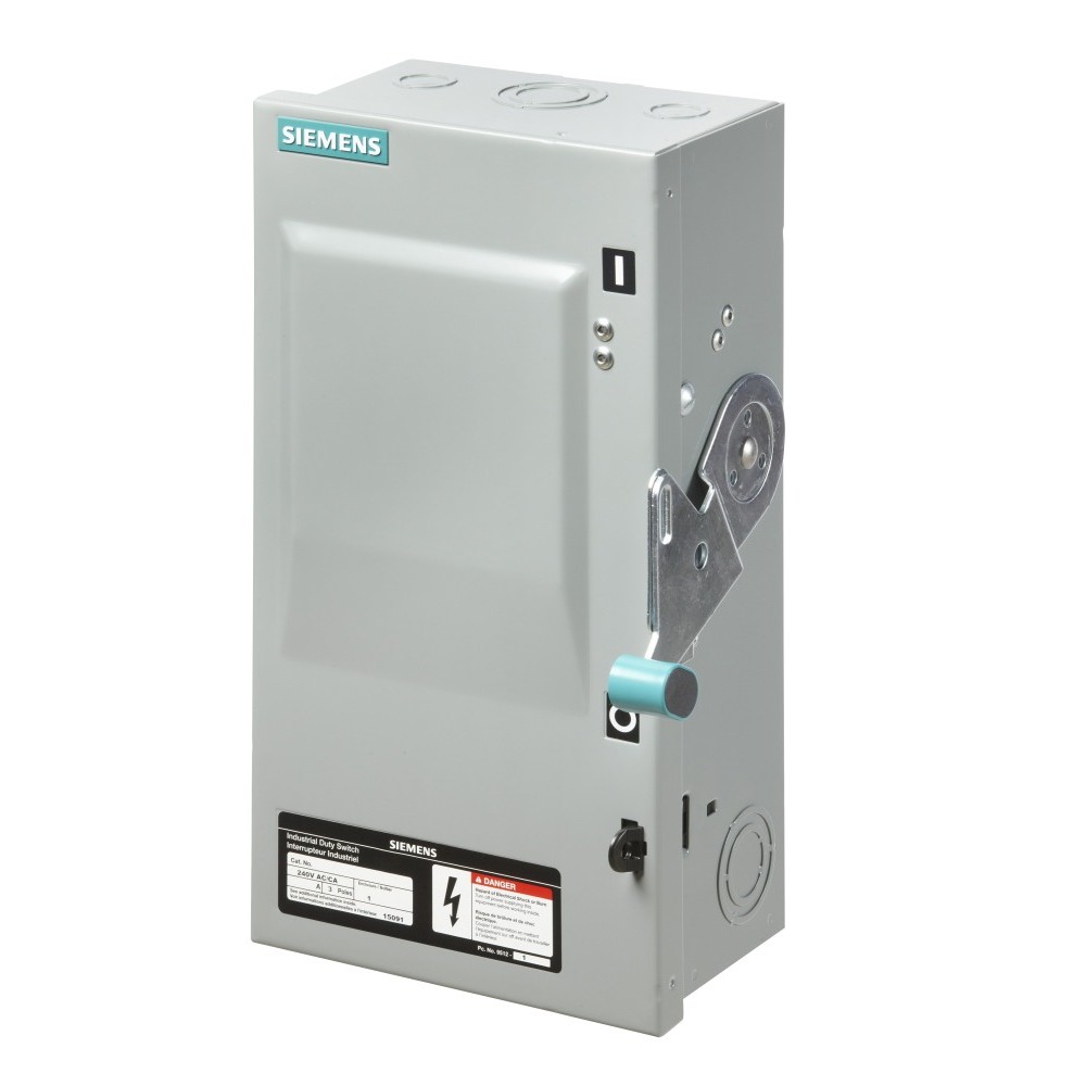 SIEMENS CANADA ID324 200Amp 240VAC 250VDC 3-Pole 3-Fuse Siemens Fusible Industrial Duty Switch EEMAC 1 Enclosure