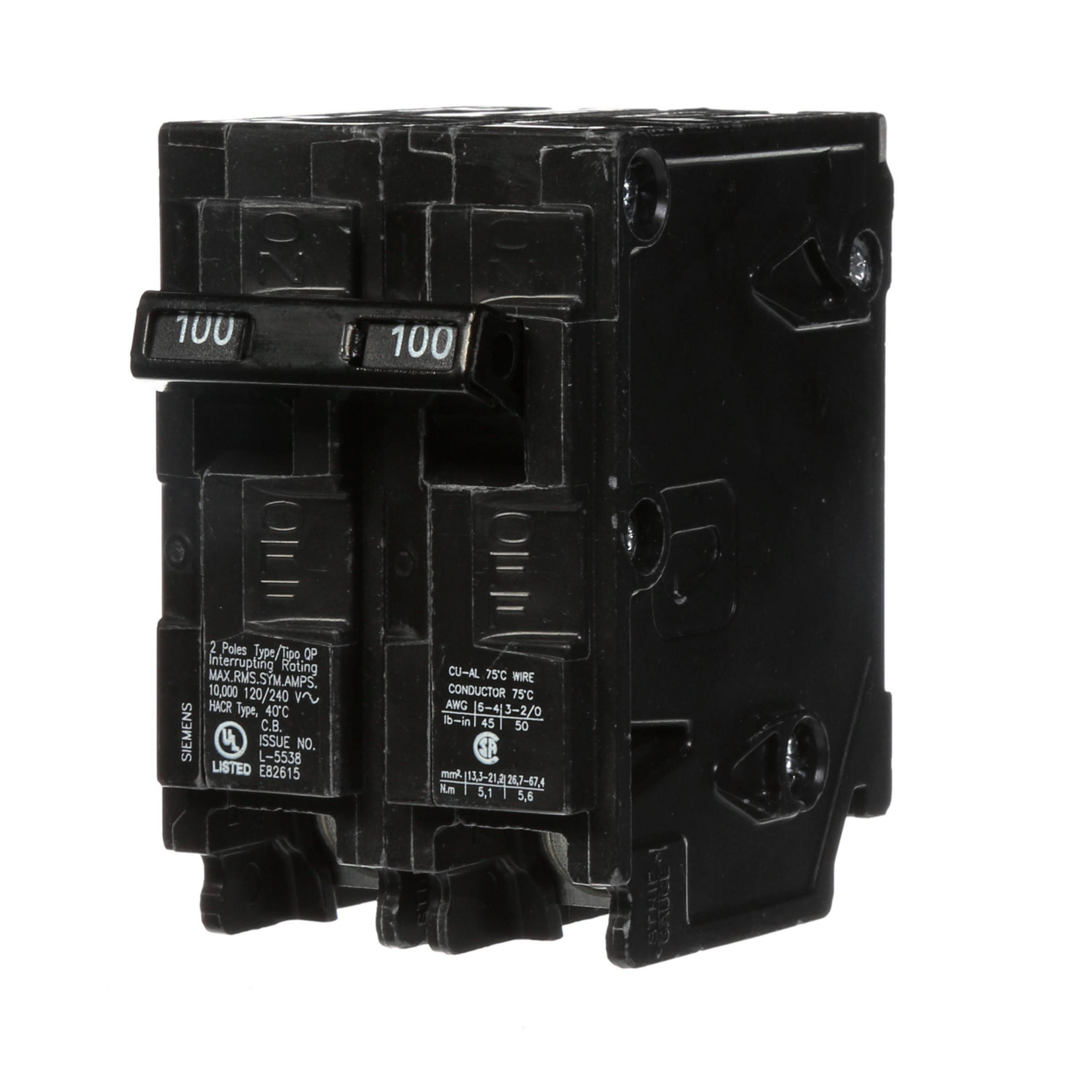 SIEMENS CANADA Q2100 100Amp 2-Pole 120V/240V 10kA Type QP Plug-In Circuit Breaker - Image 2