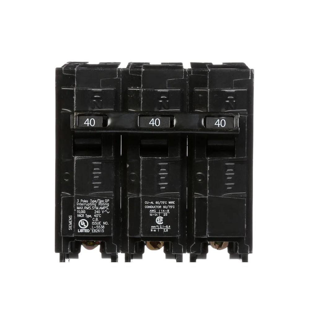 SIEMENS CANADA Q340 40Amp 3-Pole 240V 10kA Type QP Plug-In Circuit Breaker