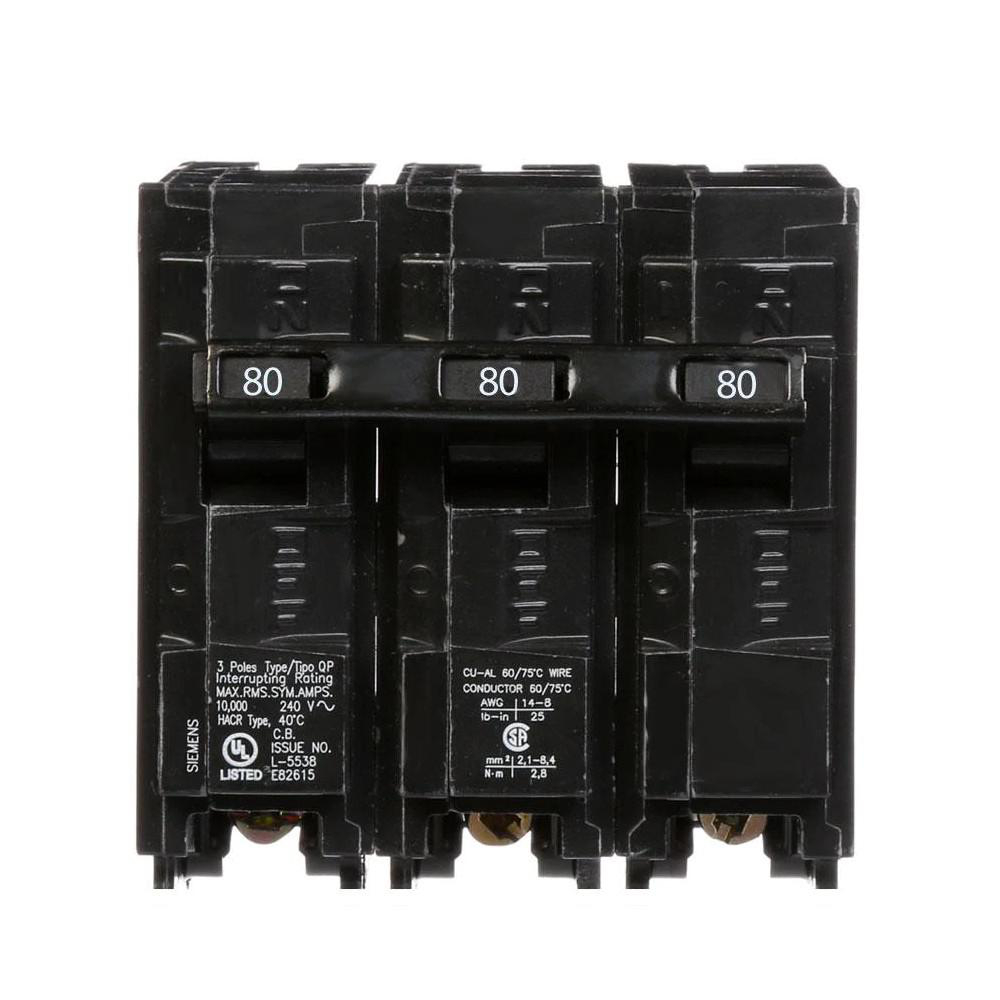 SIEMENS CANADA Q380 80Amp 3-Pole 240V 10kA Type QP Plug-In Circuit Breaker