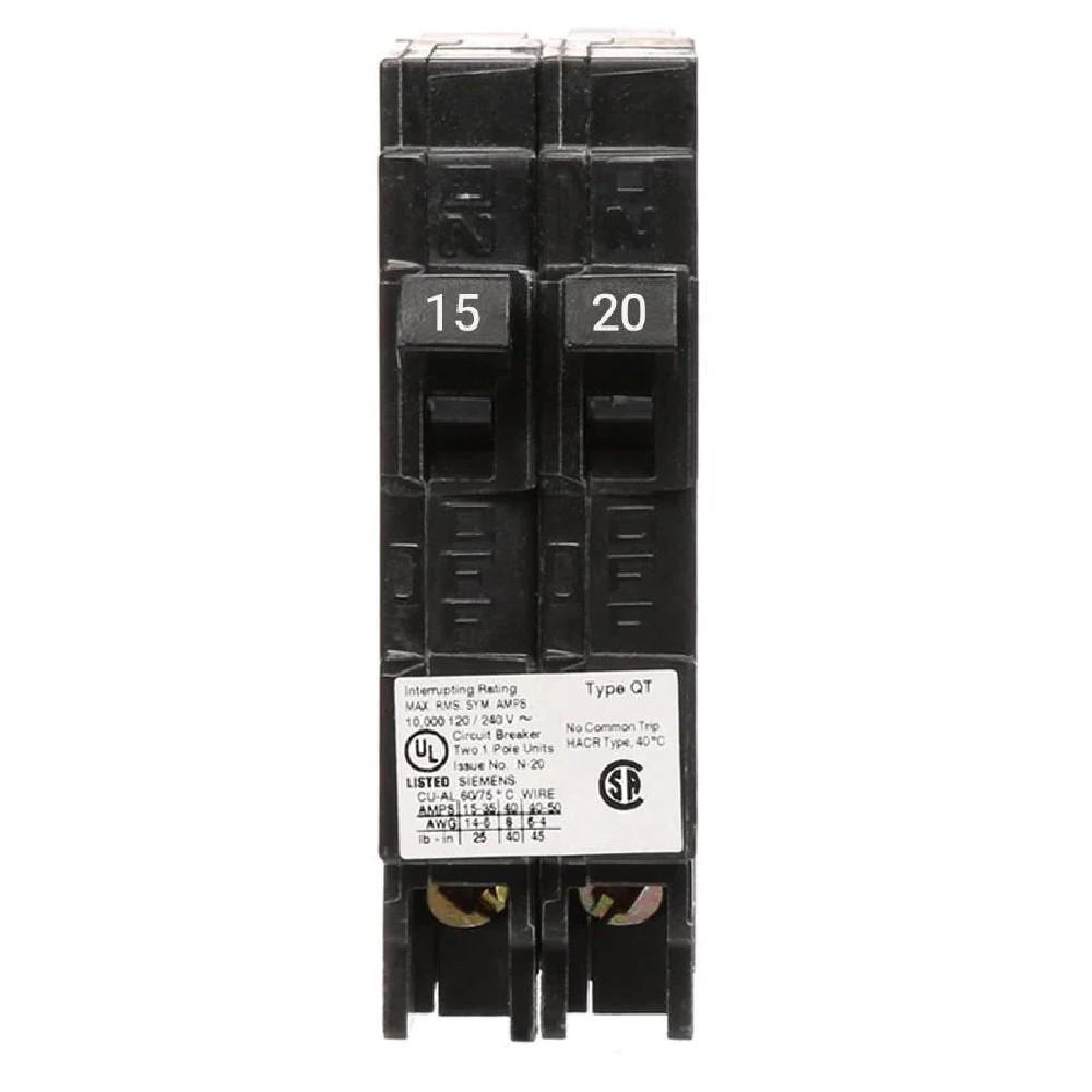 SIEMENS CANADA Q1520NC 15/20Amp 2-Pole 120V Type QT Duplex Plug-In Circuit Breaker