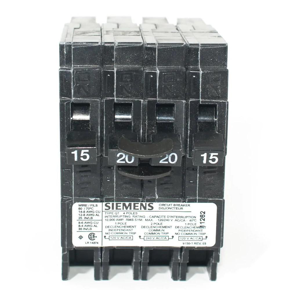 SIEMENS CANADA Q21520CTNC 15/20/15Amp 240V 2-Pole Type QT Push On Quad Breaker