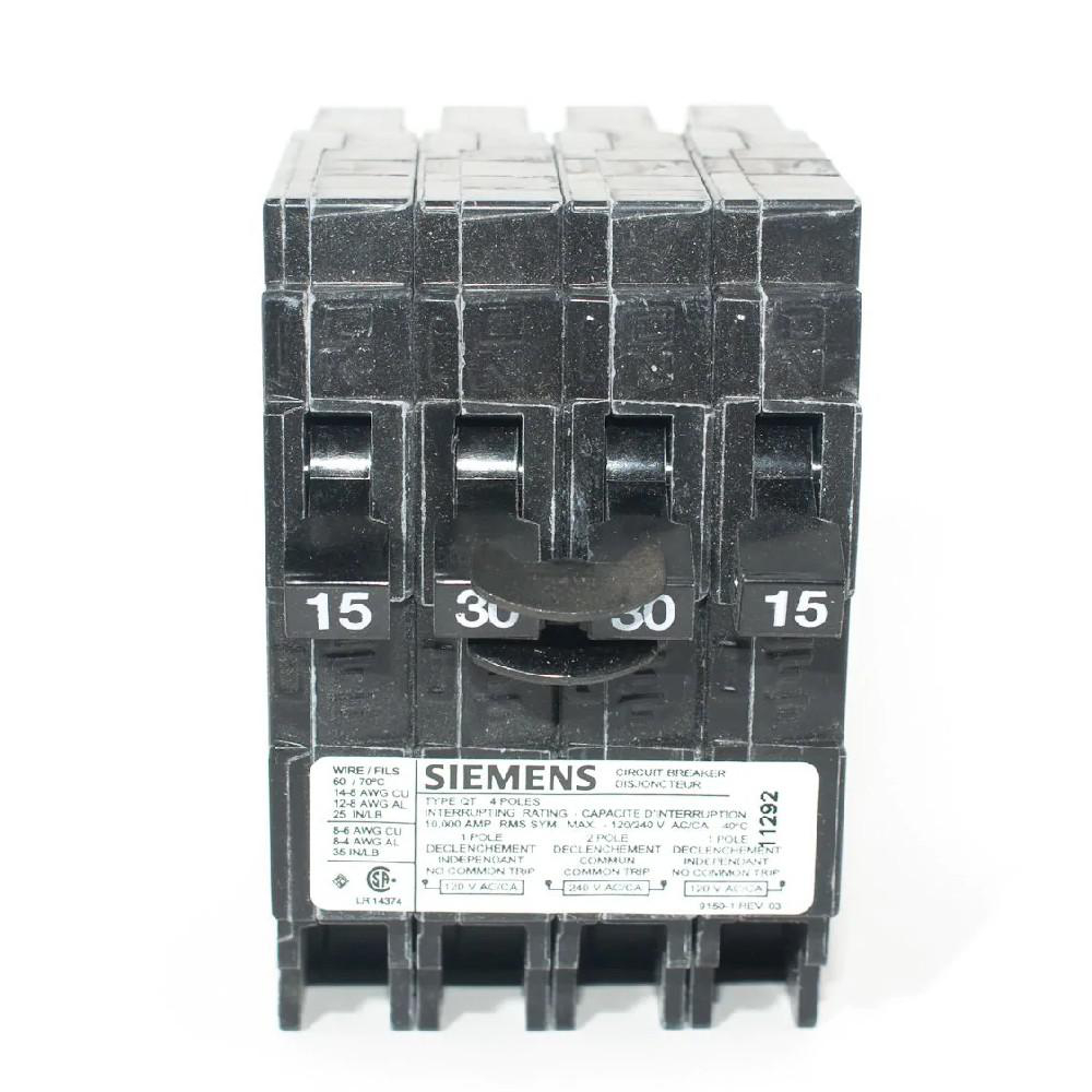 SIEMENS CANADA Q21530CTNC 15/30/15Amp 2-Pole 240V Type QT Push On Quad Breaker