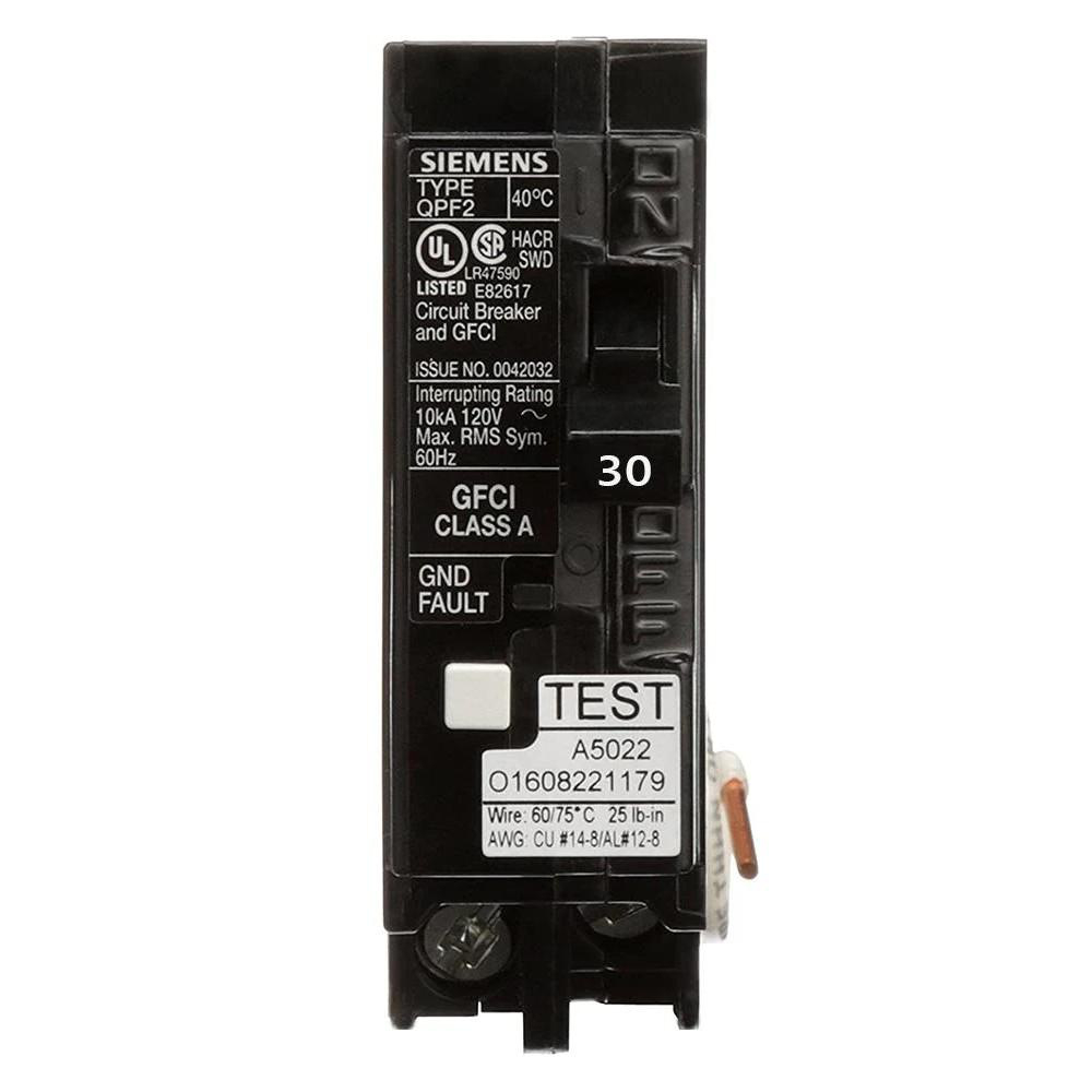 SIEMENS CANADA QF130ACSA 30Amp 1-Pole 120V 10kA Type QPF2 GFCI Circuit Breaker, CSA