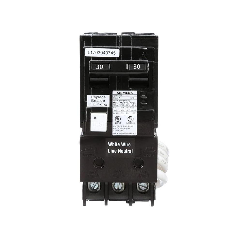 SIEMENS CANADA QF230ACSA 30Amp 2-Pole 120/240V 10kA Type QPF Self-Test GFI Circuit Breaker, CSA