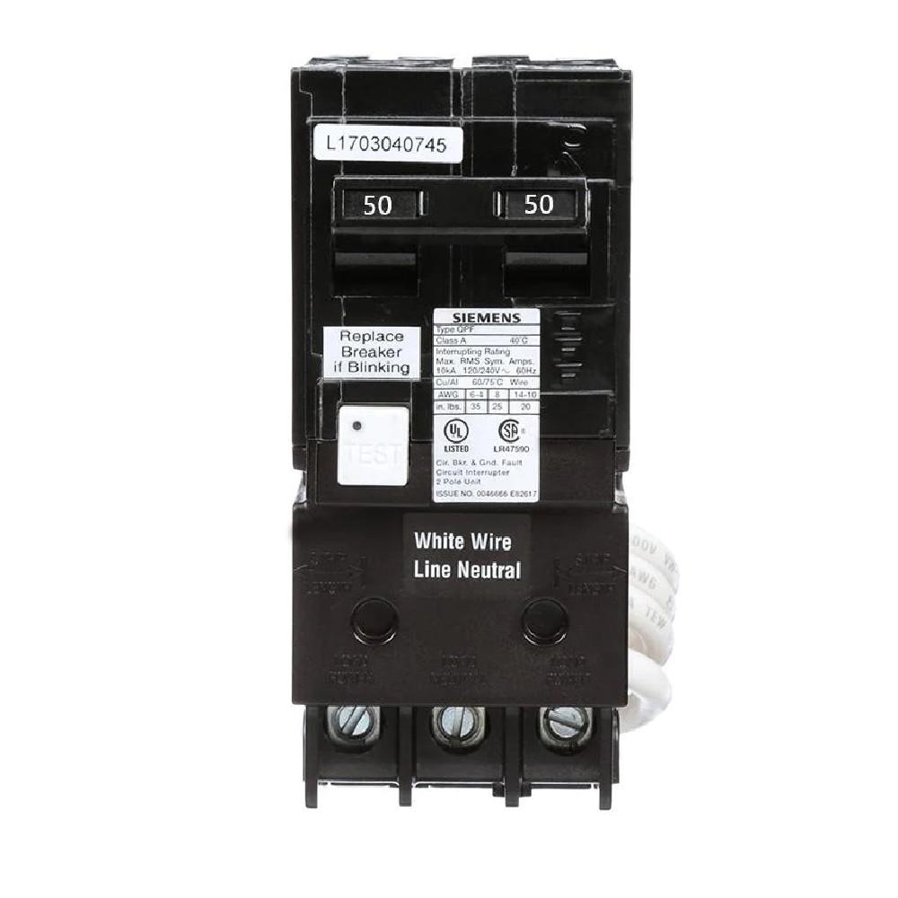SIEMENS CANADA QF250ACSA 50Amp 2-Pole 120V/240V 10kA Type QPF Plug-In GFCI Circuit Breaker, CSA
