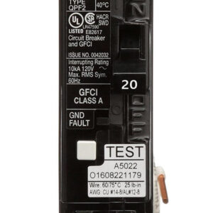 SIEMENS CANADA QF120ACSA 20Amp 120V 10kA 1-Pole Type QPF2 GFCI Circuit Breaker, CSA