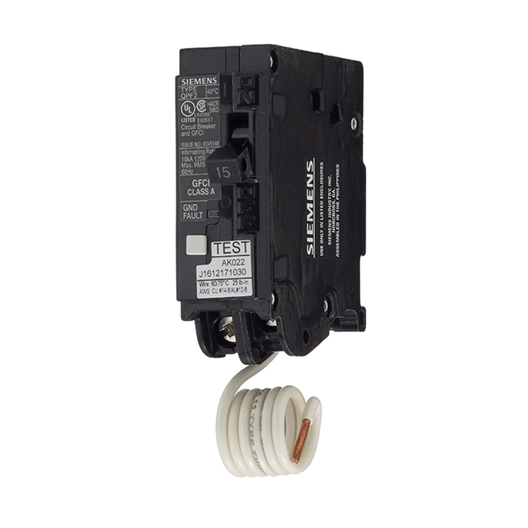 SIEMENS CANADA QF115ACSA 15Amp 1-Pole 120V 10kA Type QPF2 Self-Test GFCI Circuit Breaker, CSA