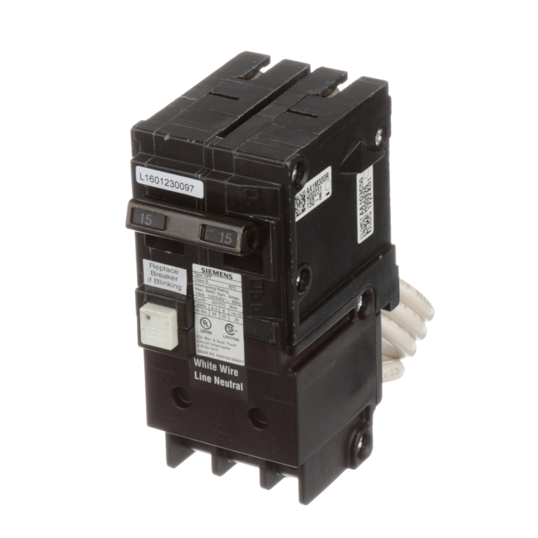 SIEMENS CANADA QF215ACSA 15Amp 2-Pole 10kA Type QPF Self-Test GFI Plug-In Breaker, CSA