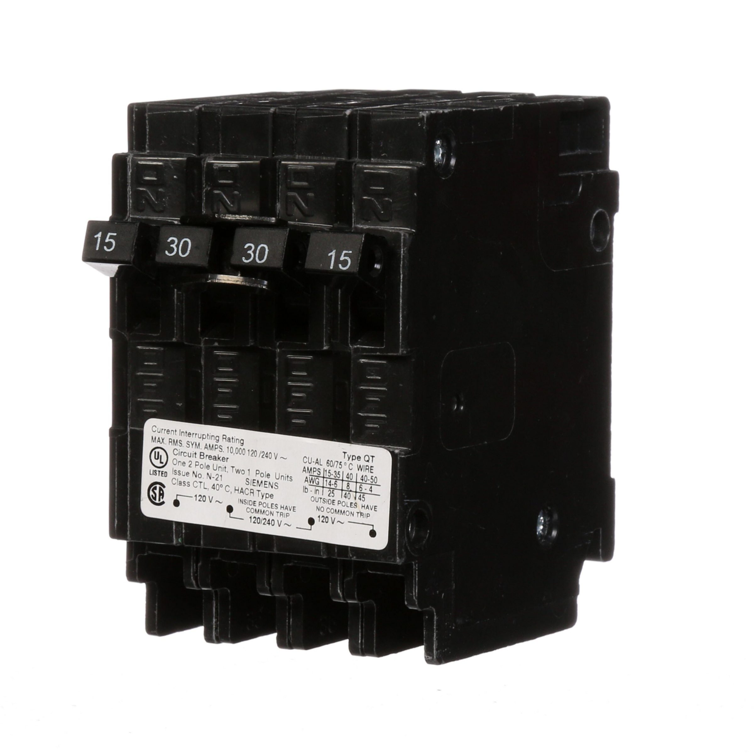 SIEMENS CANADA Q21530CTNC 15/30/15Amp 2-Pole 240V Type QT Push On Quad Breaker - Image 2