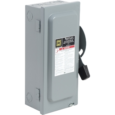 CD222N - Safety switch, general duty, fusible, 60A, 120/240VAC, 2 poles, 15HP, solid neutral, NEMA 1