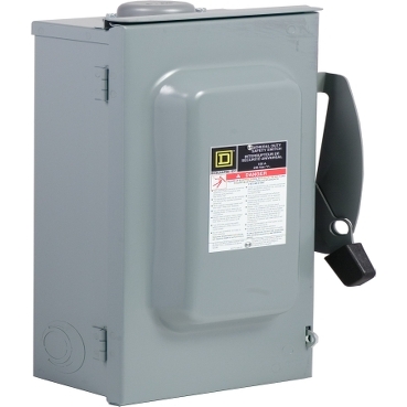 CD223NRB - Safety switch, general duty, fusible, 2 pole, 3 wire, 120/240VAC, 100A, Type 3R galv steel, bolt/hub prov, with sol neut
