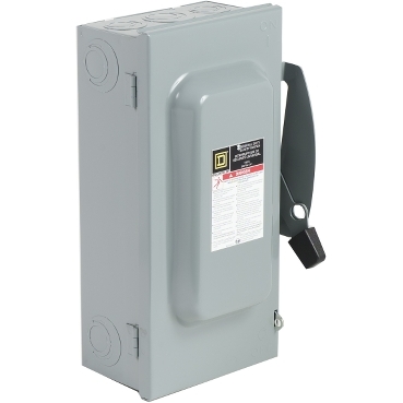 CD223N - Safety switch, general duty, fusible, 100A, 120/240VAC, 2 poles, 30HP, solid neutral, NEMA 1