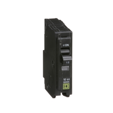 QO115 - Mini circuit breaker, QO, 15A, 1 pole, 120/240VAC, 10kA, plug in