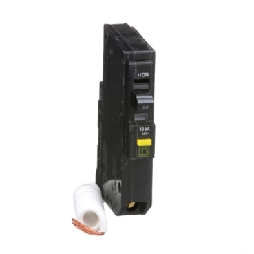QO120GFI - Mini circuit breaker, QO, 20A, 1 pole, 120VAC, 10kA, plug in, 6mA grd fault A, pigtail
