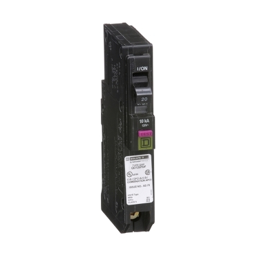 QO120PDF - Mini circuit breaker, QO, 20A, 1 pole, 120VAC, 10kA, plug in, dual function, plug on neutral