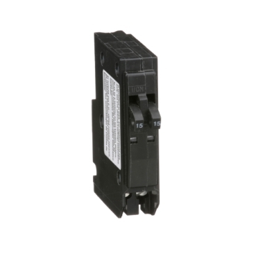 QO1515 - Tandem mini circuit breaker, QO, 2 x 1 pole at 15A, 120/240VAC, 10kA, plug in