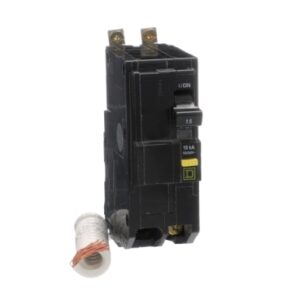 QOB215GFI - Mini circuit breaker, QO, 15A, 2 pole, 120/240VAC, 10kA, bolt on, 6mA grd fault A, pigtail