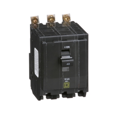 QOB340 - Mini circuit breaker, QO, 40A, 3 pole, 120/240VAC, 10kA, bolt on