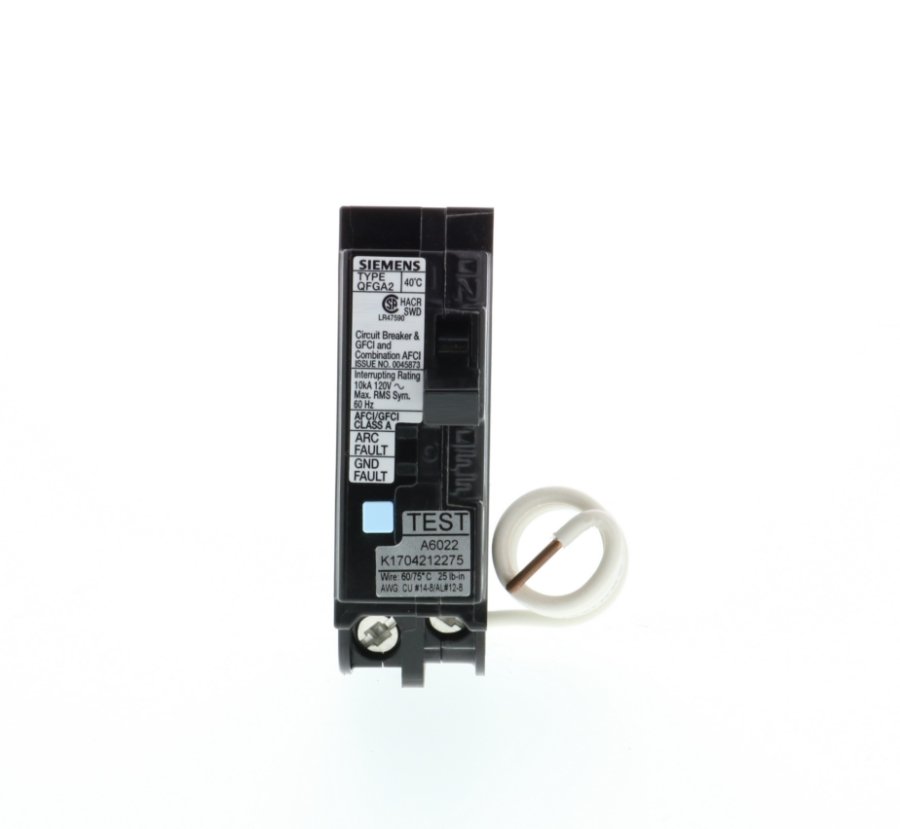 Siemens Q115DFCSA Type QFGA2 Class A Molded Case Circuit Breaker, 120 VAC, 15 A, 10 kA Interrupt, 1 Pole