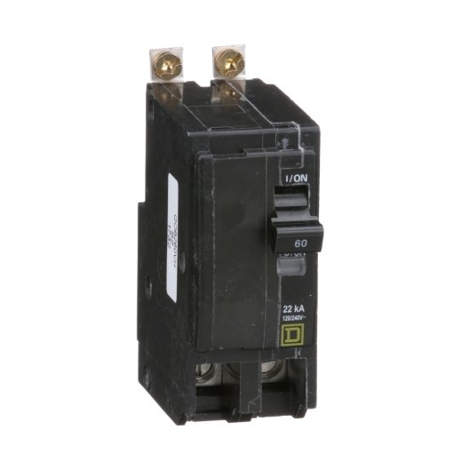 Mini circuit breaker, QO, 60A, 2 pole, 120/240VAC, 22kA, bolt on
QOB260VH